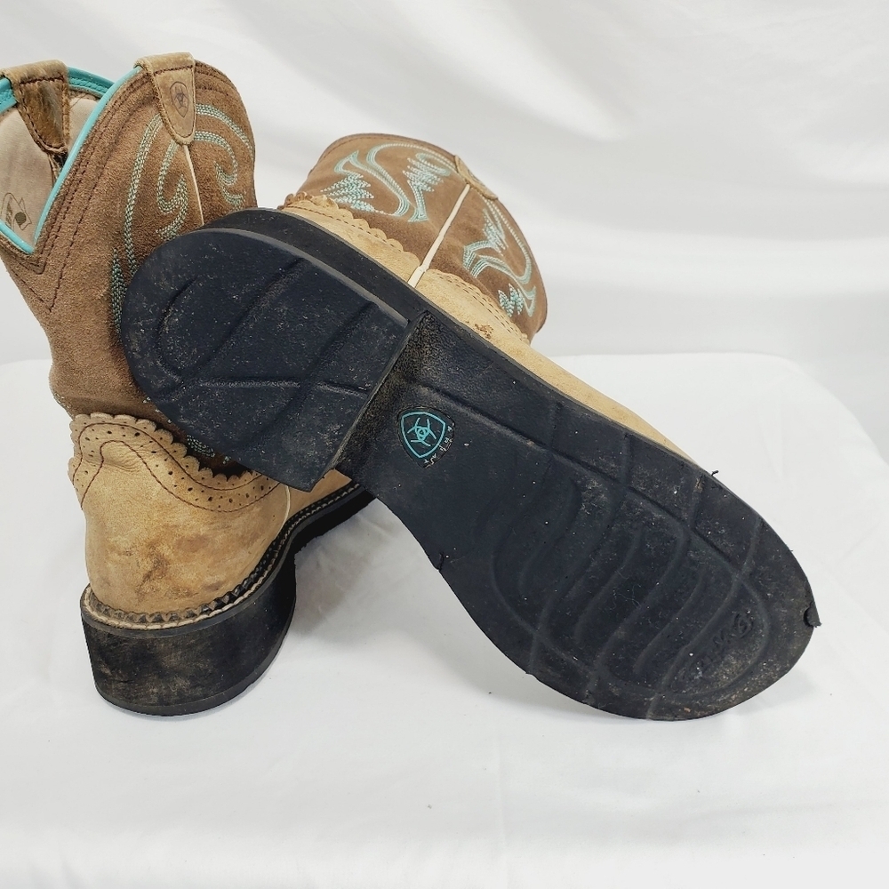 Ariat Women’s Fatbaby Heritage Cowboy Western PullOn Boots Brown/Teal Tan 10b - Picture 8 of 12